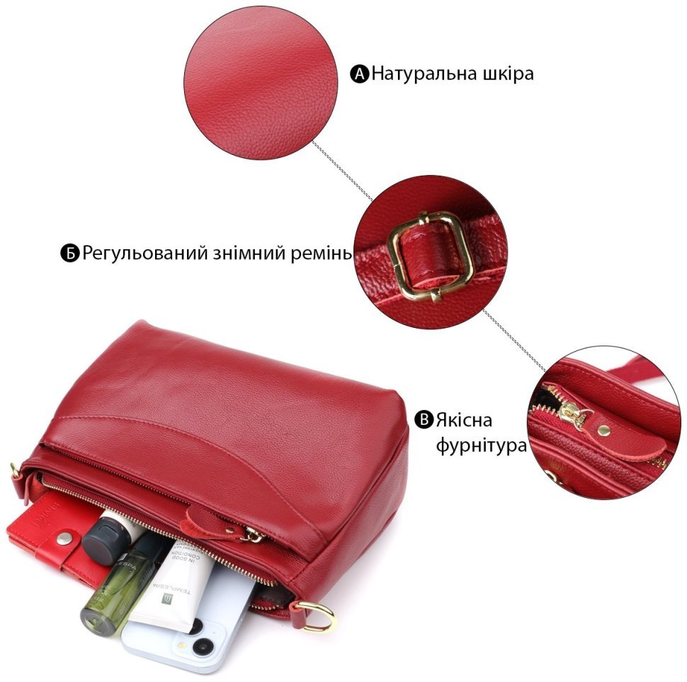 Стильная каркасная женская сумка на каждый день из натуральной кожи через плечо Vintage 98140 красного цвета modnotak фото №4