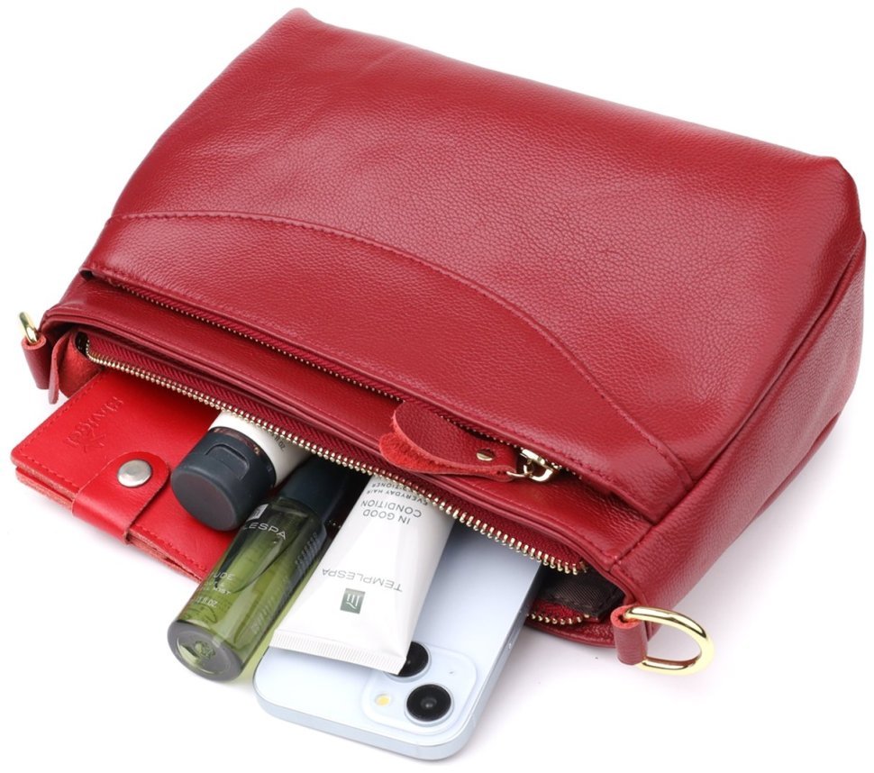 Стильная каркасная женская сумка на каждый день из натуральной кожи через плечо Vintage 98140 красного цвета modnotak фото №8