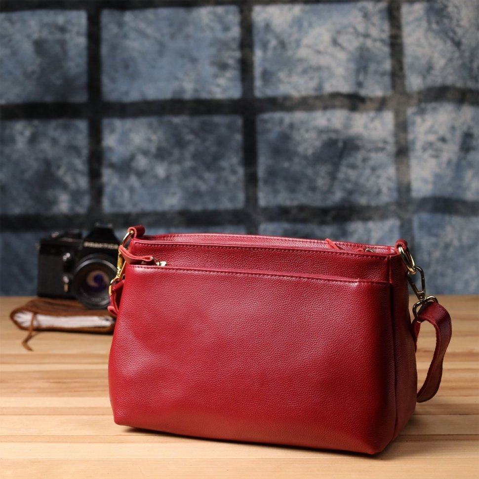 Стильная каркасная женская сумка на каждый день из натуральной кожи через плечо Vintage 98140 красного цвета modnotak фото №10