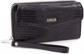 Большой кожаный кошелек-клатч черного цвета на молнии KARYA (12394)