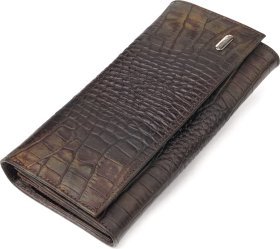 Оригінальний жіночий гаманець з натуральної шкіри під крокодила з монетницею CANPELLINI (2421530)
