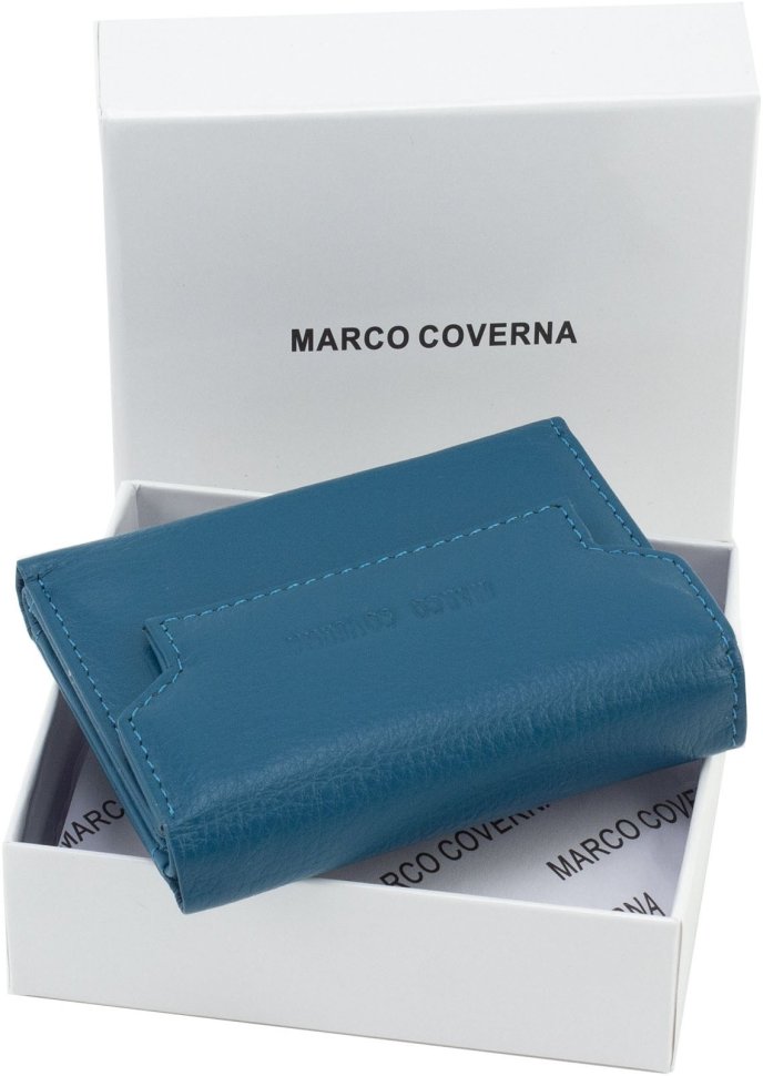 Синій жіночий гаманець маленького розміру із натуральної шкіри на магніті Marco Coverna 68640