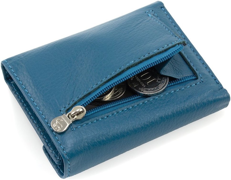 Синий женский кошелек маленького размера из натуральной кожи на магните Marco Coverna 68640