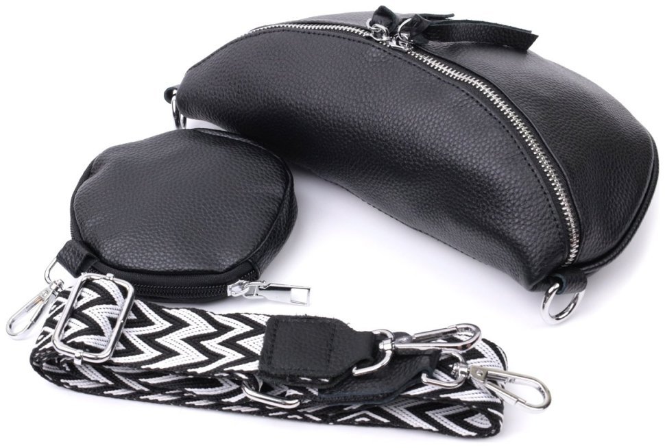 Женская кожаная сумка через плечо с мини-кошельком Vintage 2422666 Черная modnotak фото №9