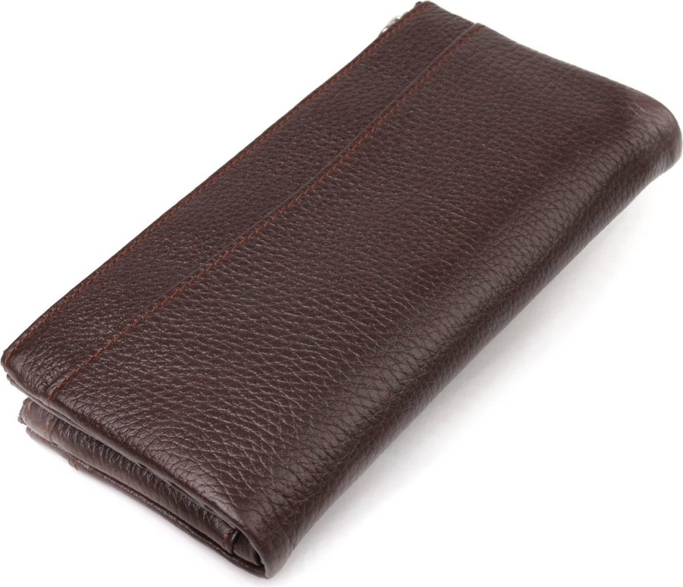 Жіночий коричневий гаманець із натуральної зернистої шкіри з хлястиком на кнопці CANPELLINI (2421632)