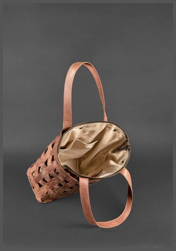 Плетеная женская сумка из винтажной кожи светло-коричневого цвета BlankNote Пазл L 78740