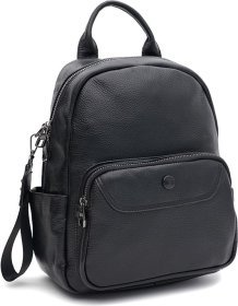Чорний жіночий рюкзак-сумка середнього розміру з натуральної шкіри Ricco Grande (59140)