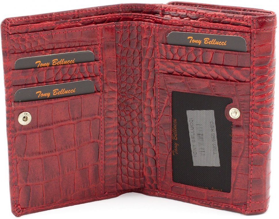 Червоний жіночий гаманець з натуральної зносостійкого шкіри Tony Bellucci (12463)