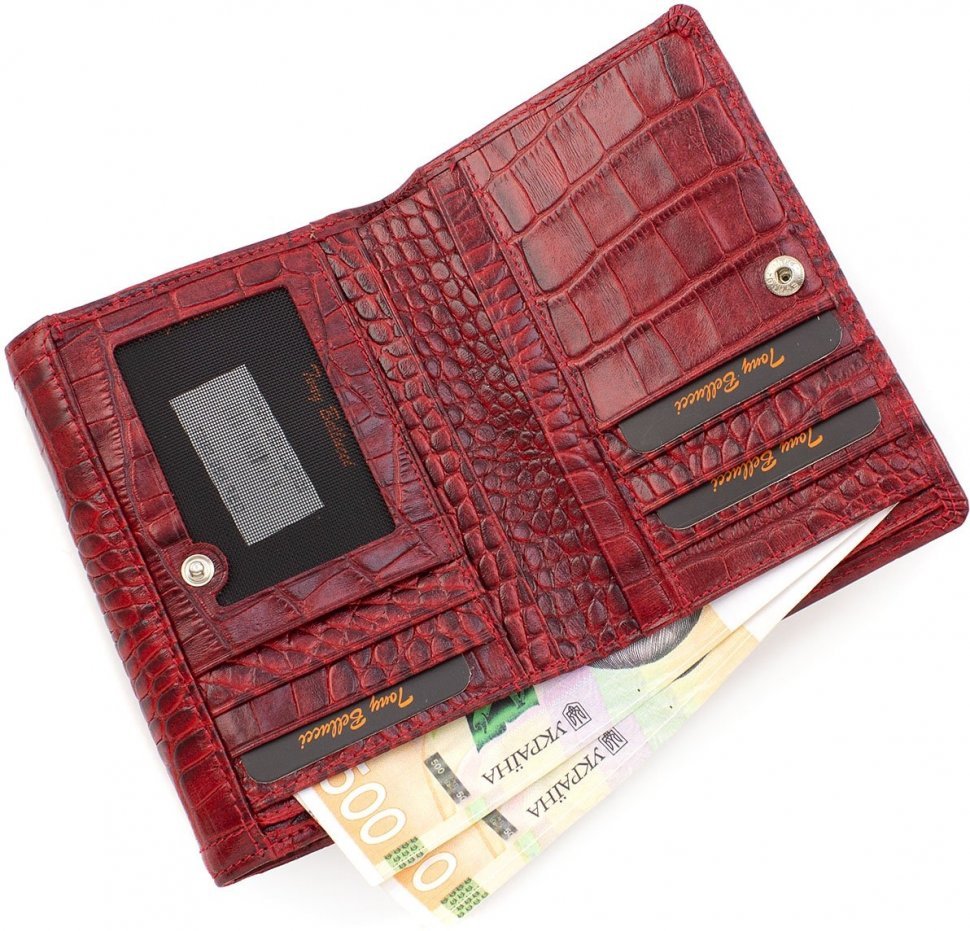 Красный женский кошелек из натуральной износостойкой кожи Tony Bellucci (12463)
