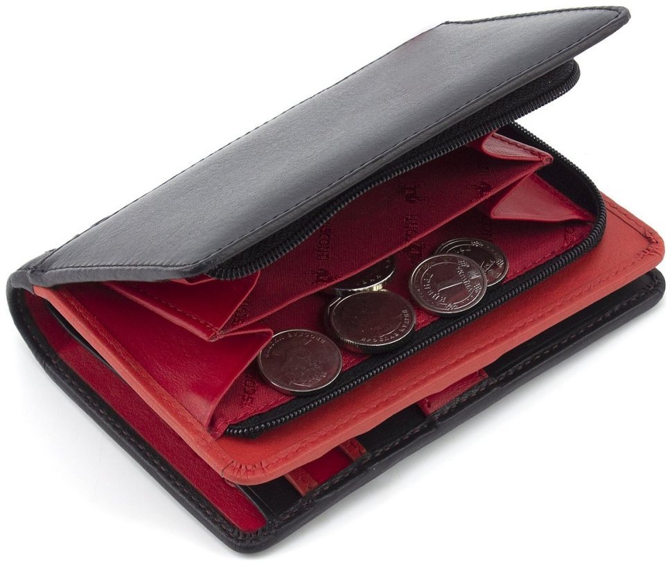 Середній жіночий гаманець із натуральної шкіри чорного кольору з монетницею Visconti 69240