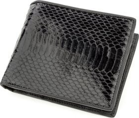 Компактное портмоне черного цвета из змеиной кожи SEA SNAKE LEATHER (024-18567)
