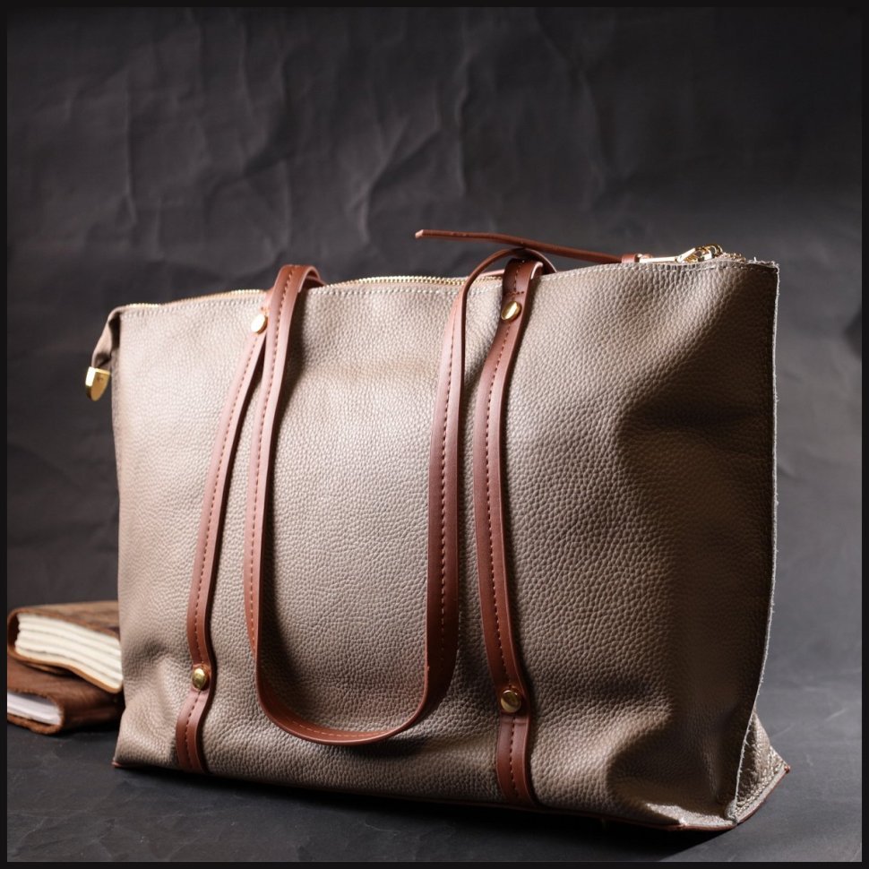 Бежева жіноча сумка великого розміру з натуральної шкіри Vintage 2422304