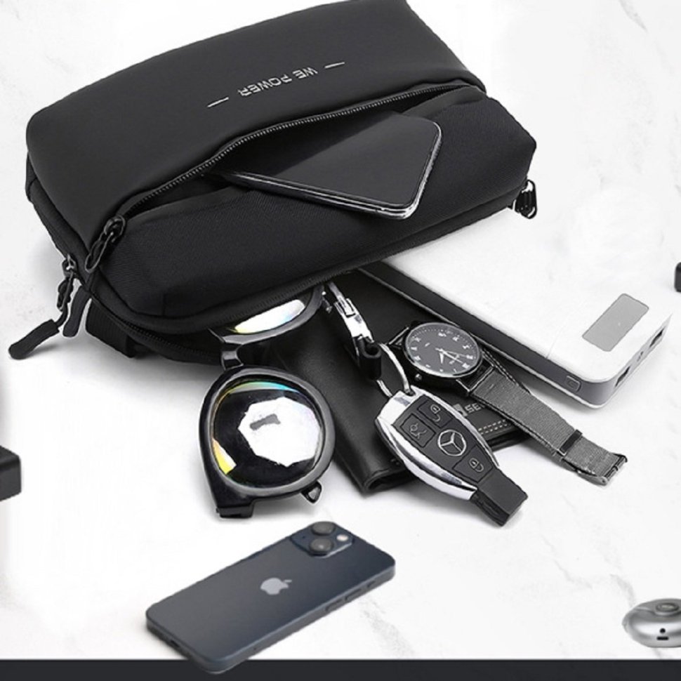 Текстильна чоловіча сумка бананка чорного кольору Confident 90741 modnotak фото №4