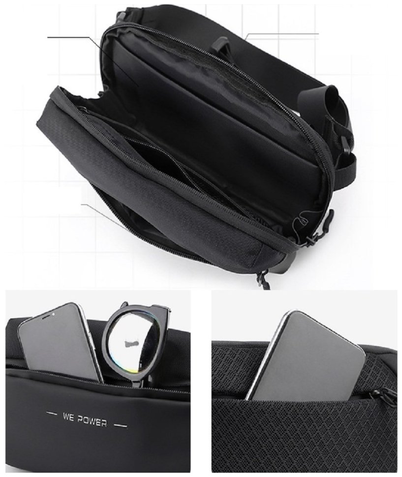 Текстильна чоловіча сумка бананка чорного кольору Confident 90741 modnotak фото №5