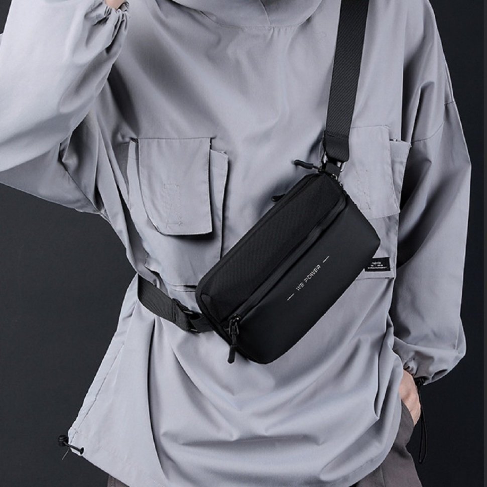 Текстильна чоловіча сумка бананка чорного кольору Confident 90741 modnotak фото №10