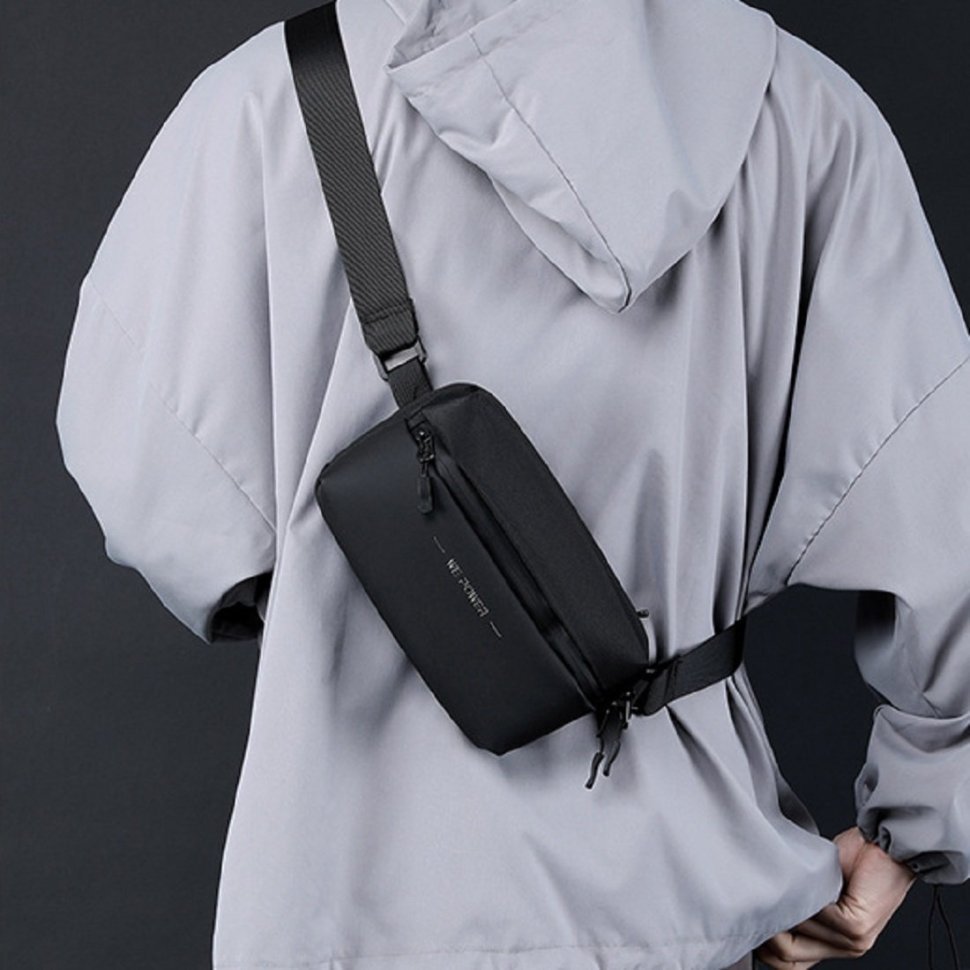 Текстильна чоловіча сумка бананка чорного кольору Confident 90741 modnotak фото №11