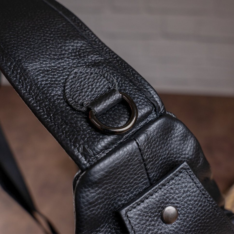 Чорна стильна сумка-рюкзак з натуральної шкіри VINTAGE STYLE (14414)