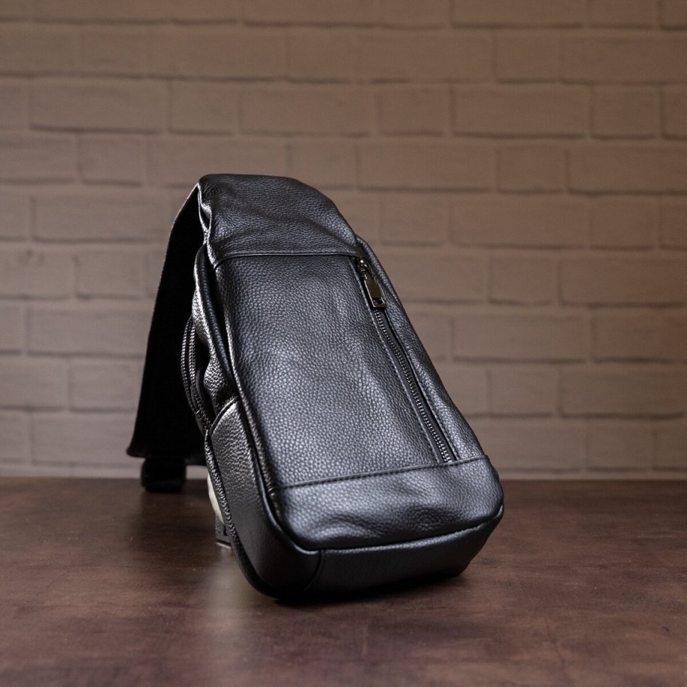 Чорна стильна сумка-рюкзак з натуральної шкіри VINTAGE STYLE (14414)