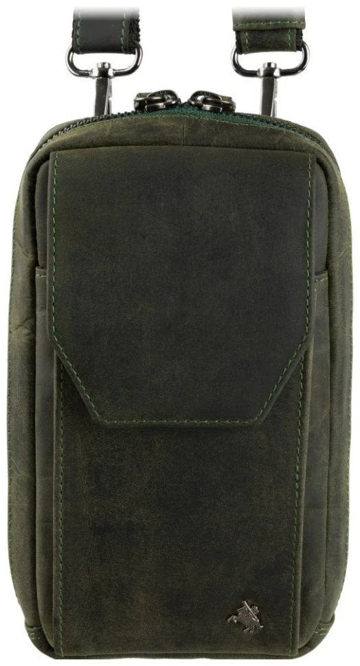 Миниатюрная мужская сумка на пояс или на плечо из винтажной кожи зеленого цвета Visconti 81941 modnotak фото №1