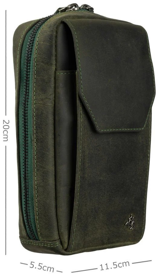 Миниатюрная мужская сумка на пояс или на плечо из винтажной кожи зеленого цвета Visconti 81941 modnotak фото №6