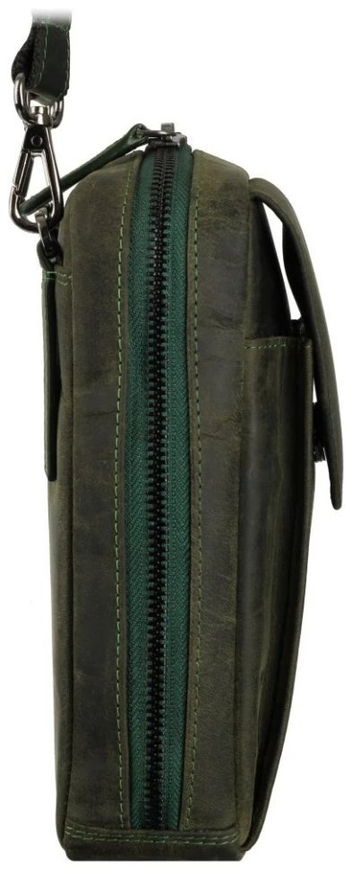 Миниатюрная мужская сумка на пояс или на плечо из винтажной кожи зеленого цвета Visconti 81941 modnotak фото №8