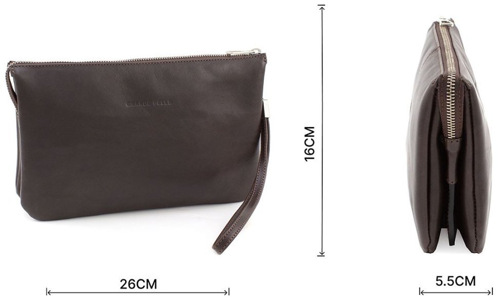 Большой кожаный клатч коричневого цвета на молнии Grande Pelle (10503) modnotak фото №3