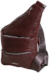 Деловая мужская сумка-слинг из натуральной кожи под фактуру кроко Vip Collection 102341 коричневого цвета
