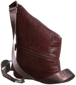 Деловая мужская сумка-слинг из натуральной кожи под фактуру кроко Vip Collection 102341 коричневого цвета