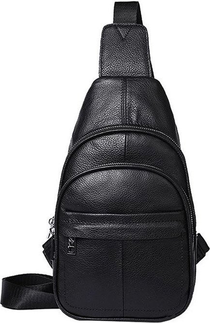 Шкіряний чоловічий слінг - рюкзак чорного кольору VINTAGE STYLE (14840)