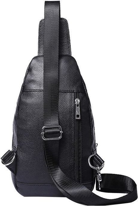 Шкіряний чоловічий слінг - рюкзак чорного кольору VINTAGE STYLE (14840)