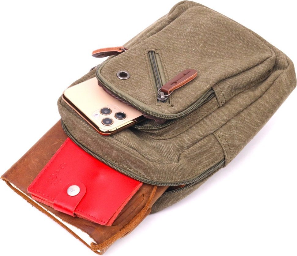 Чоловіча сумка через плече із щільного текстилю в оливковому кольорі Vintage (2421231)