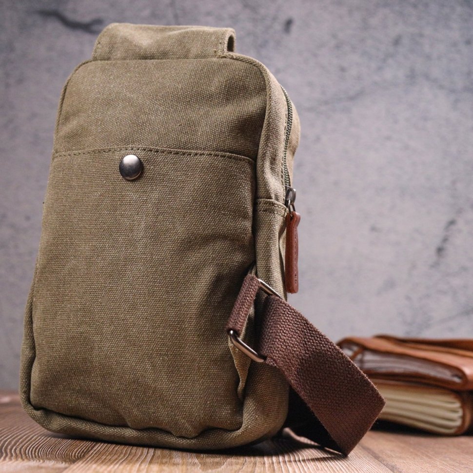 Мужская сумка через плечо из плотного текстиля в оливковом цвете Vintage (2421231) 