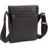 Мужская черная сумка-планшет из натуральной кожи с тиснением плетенка H.T. Leather (10221) - 2