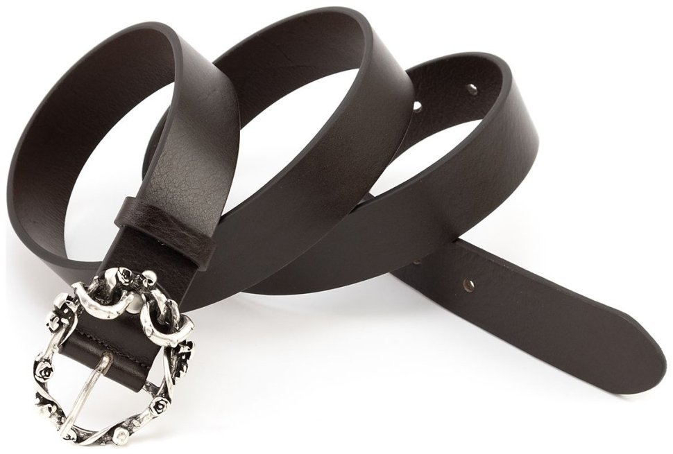 Дизайнерський жіночий італійський шкіряний ремінь із пряжкою з черепами Gherardini 35307 темно-коричневий modnotak фото №4
