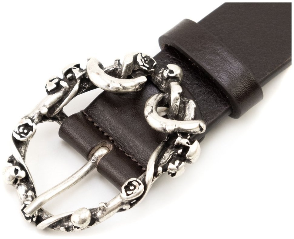 Дизайнерський жіночий італійський шкіряний ремінь із пряжкою з черепами Gherardini 35307 темно-коричневий modnotak фото №2