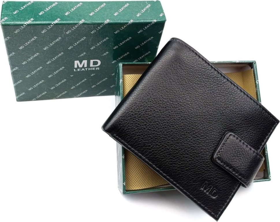 Фирменный горизонтальный мужской кошелек из натуральной кожи на магните MD Leather (21550)