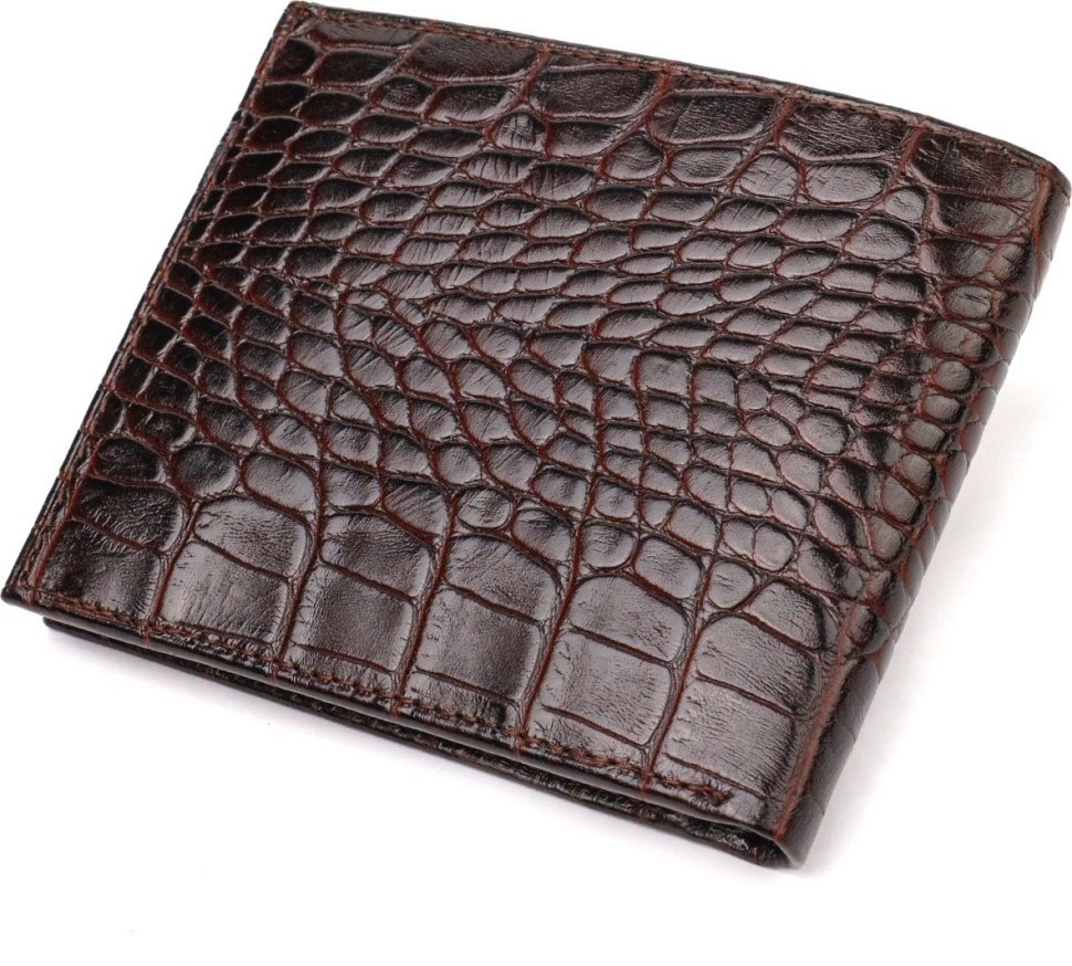 Якісне чоловіче портмоне коричневого кольору з натуральної шкіри з тисненням під крокодила CANPELLINI (2421777)
