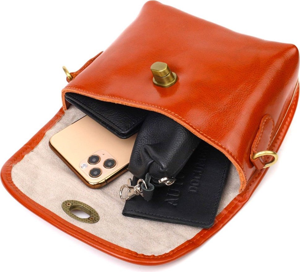 Женская сумка-кроссбоди из натуральной кожи рыжего цвета Vintage (2422091)