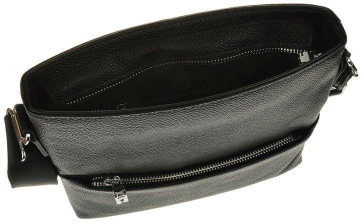 Черная мужская сумка-мессенджер на плечо из натуральной кожи Tiding Bag (15741)