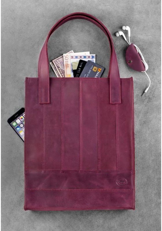 Бордова сумка шоппер з натуральної шкіри з ручками BlankNote Бетсі (12640)