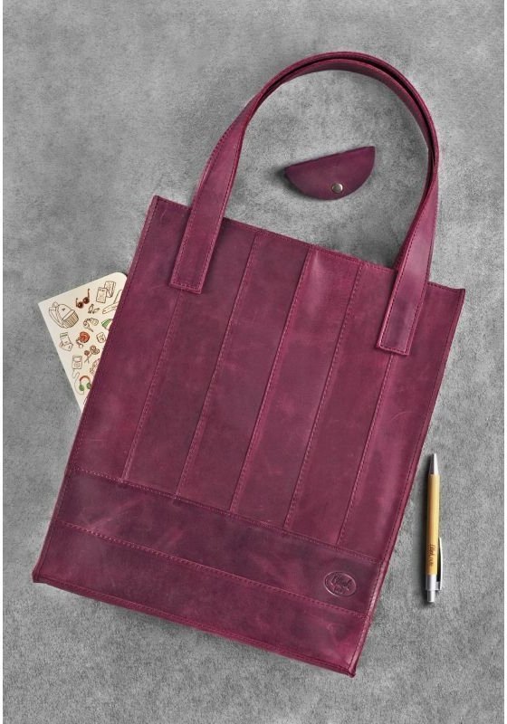 Бордова сумка шоппер з натуральної шкіри з ручками BlankNote Бетсі (12640)