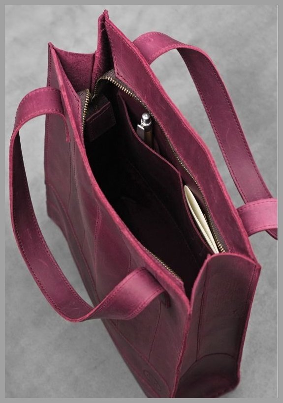 Бордова сумка шоппер з натуральної шкіри з ручками BlankNote Бетсі (12640) фото №6 Бордова сумка шоппер з натуральної шкіри з ручками BlankNote Бетсі (12640) modnotak фото №6