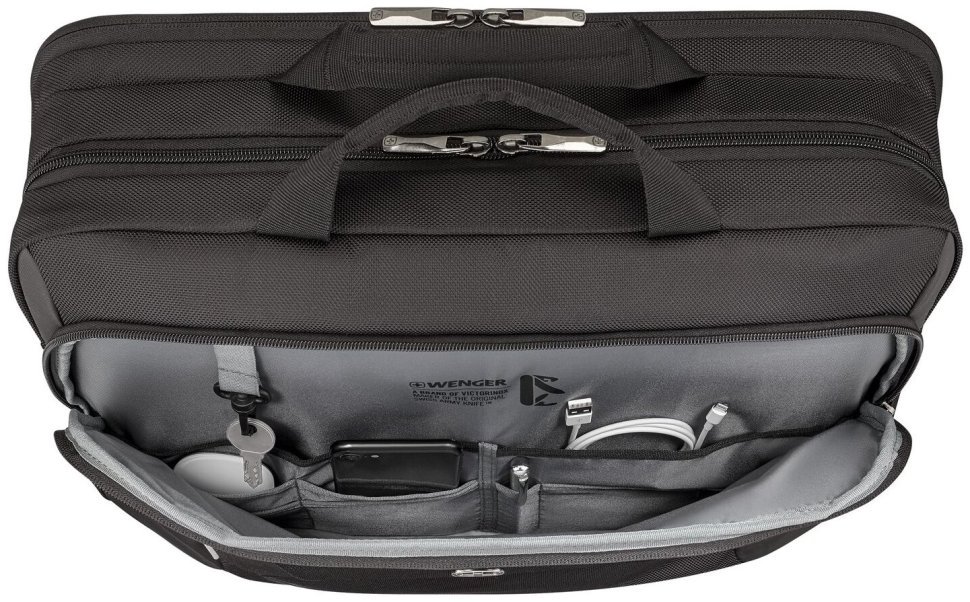 Деловая текстильная сумка для ноутбука до 17" с фиксатором Pass-Thru Wenger XE Brief черная 103641 modnotak фото №4