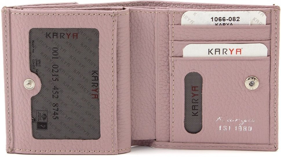 Темно-рожевий жіночий гаманець із натуральної шкіри з фіксацією на кнопку KARYA (19839)