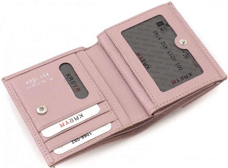 Темно-розовый женский кошелек из натуральной кожи с фиксацией на кнопку KARYA (19839)