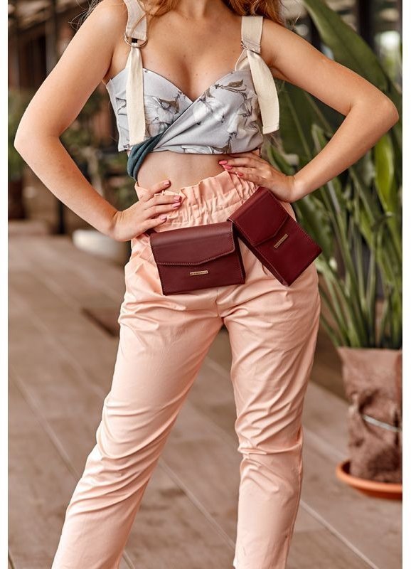 Жіночі сумки кроссбоді бордового кольору ручної роботи зі шкіри BlankNote Mini (12806)