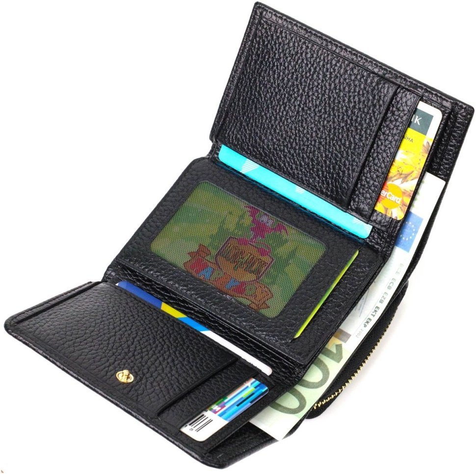 Чорний жіночий шкіряний гаманець потрійного додавання з монетницею Tony Bellucci (2422024)