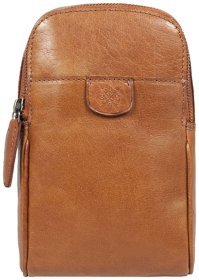 Качественная мужская сумка-слинг из натуральной гладкой кожи рыжего цвета Ashwood T75 94241 (Великобритания)