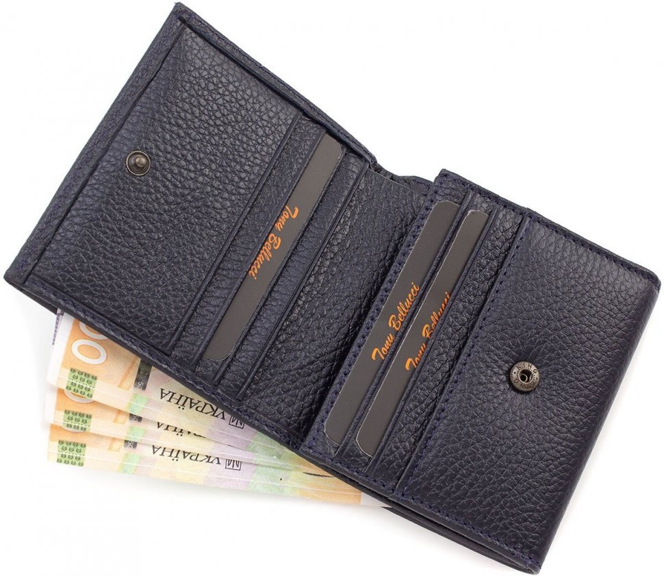Практичний гаманець темно-синього кольору з натуральної шкіри Tony Bellucci (10786)