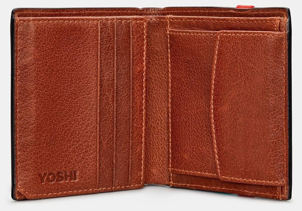 Мужское коричневое кожаное портмоне на резинке Yoshi Elastic (Великобритания) 94441 modnotak фото №2